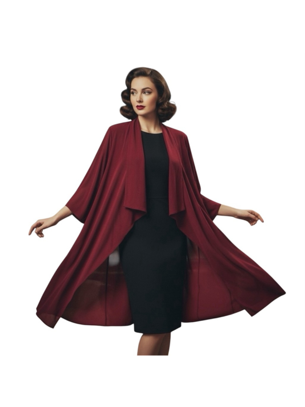 ZONDA NELLIS Vintage Open Front Duster Kimono Red XS Semi Sheer Art To Wear